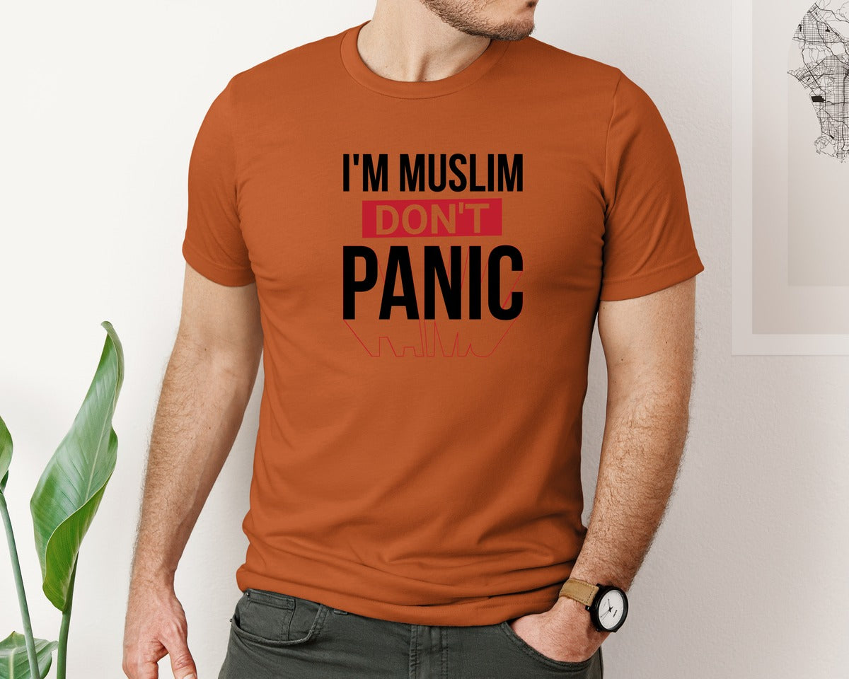 brand:Bella Canvas|color:Autumn|Im Muslim Dont Panic Muslim Quote Is Graphic T-Shirt