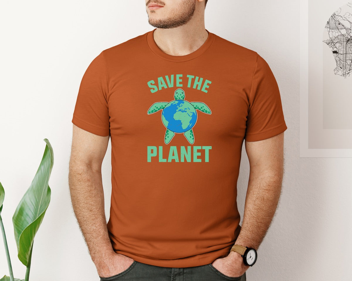 brand:Bella Canvas|color:Autumn|Save The Planet Turtle Earth Globe Graphic T-Shirt