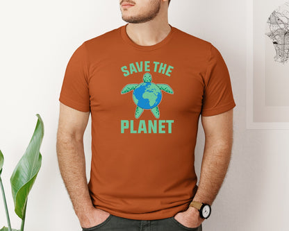brand:Bella Canvas|color:Autumn|Save The Planet Turtle Earth Globe Graphic T-Shirt