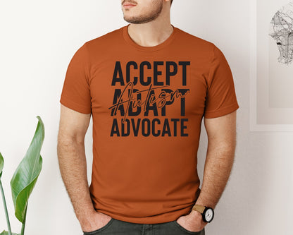 brand:Bella Canvas|color:Autumn|Accept Adapt Advocate Autism Graphic T-Shirt