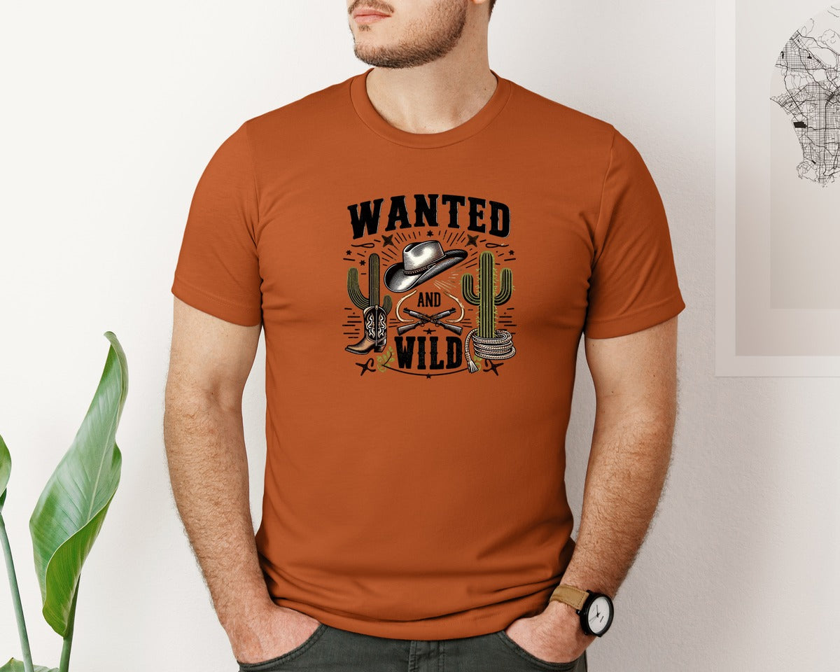 brand:Bella Canvas|color:Autumn|Western Wanted And Wild T Shirt Graphic T-Shirt