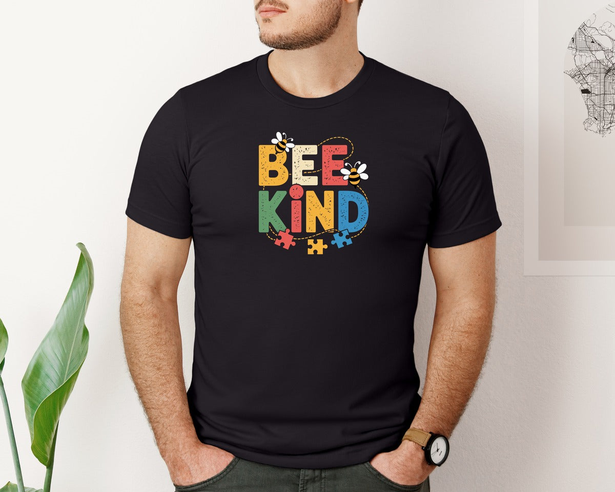 brand:Bella Canvas|color:Black|Bee Kind Autism Awareness Graphic T-Shirt