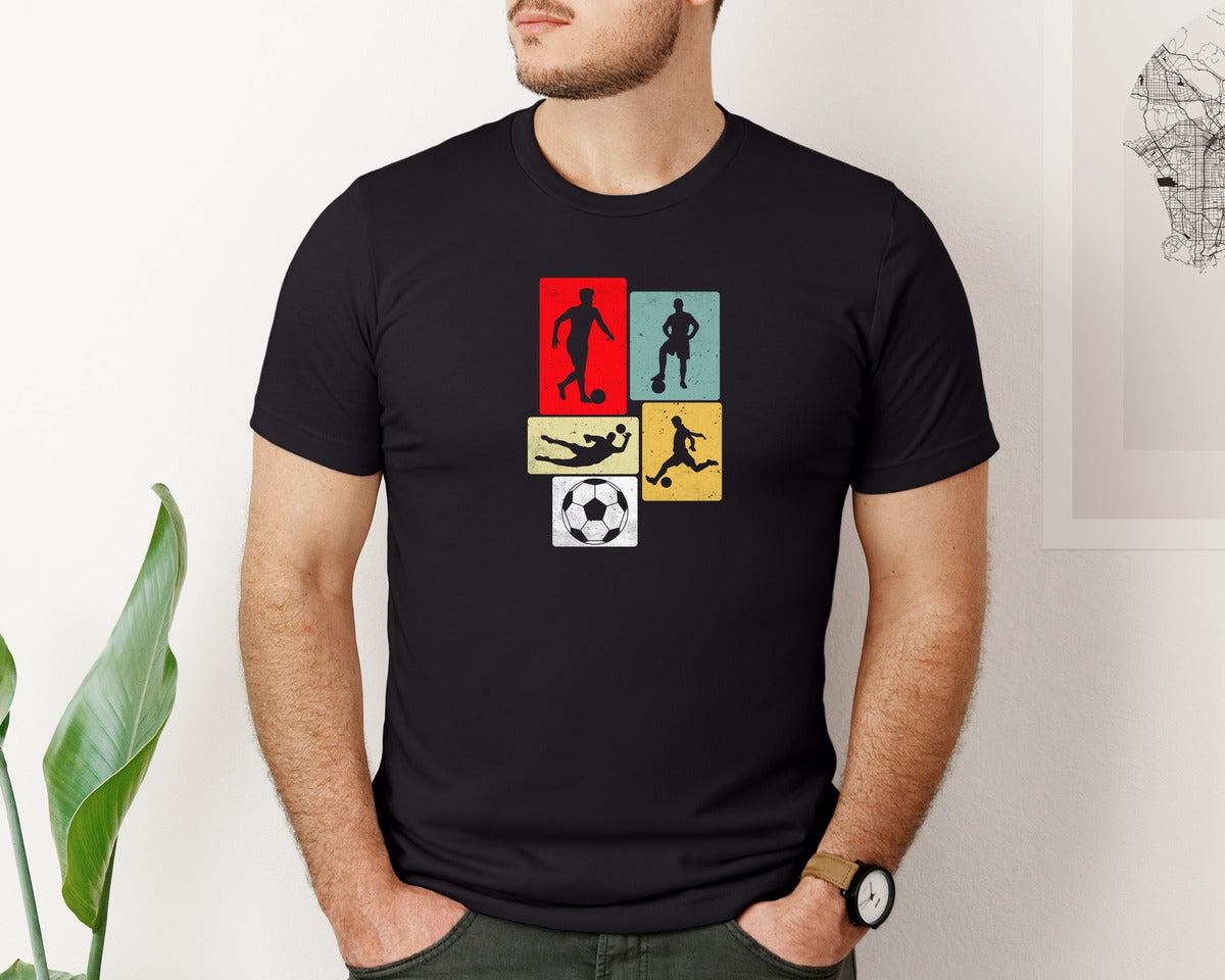 brand:Bella Canvas|color:Black|Soccer Vintage Retro Playing T Shirt Graphic T-Shirt