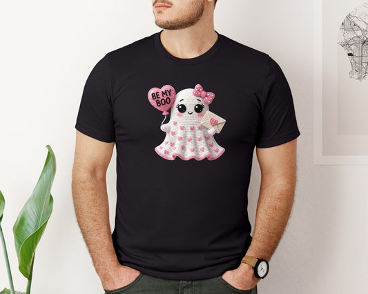 Be My Boo Crochet Yarn Valentine Ghost Graphic T-Shirt