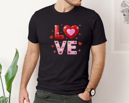 brand:Bella Canvas|color:Black|Happy Valentines Day Love 3 Graphic T-Shirt