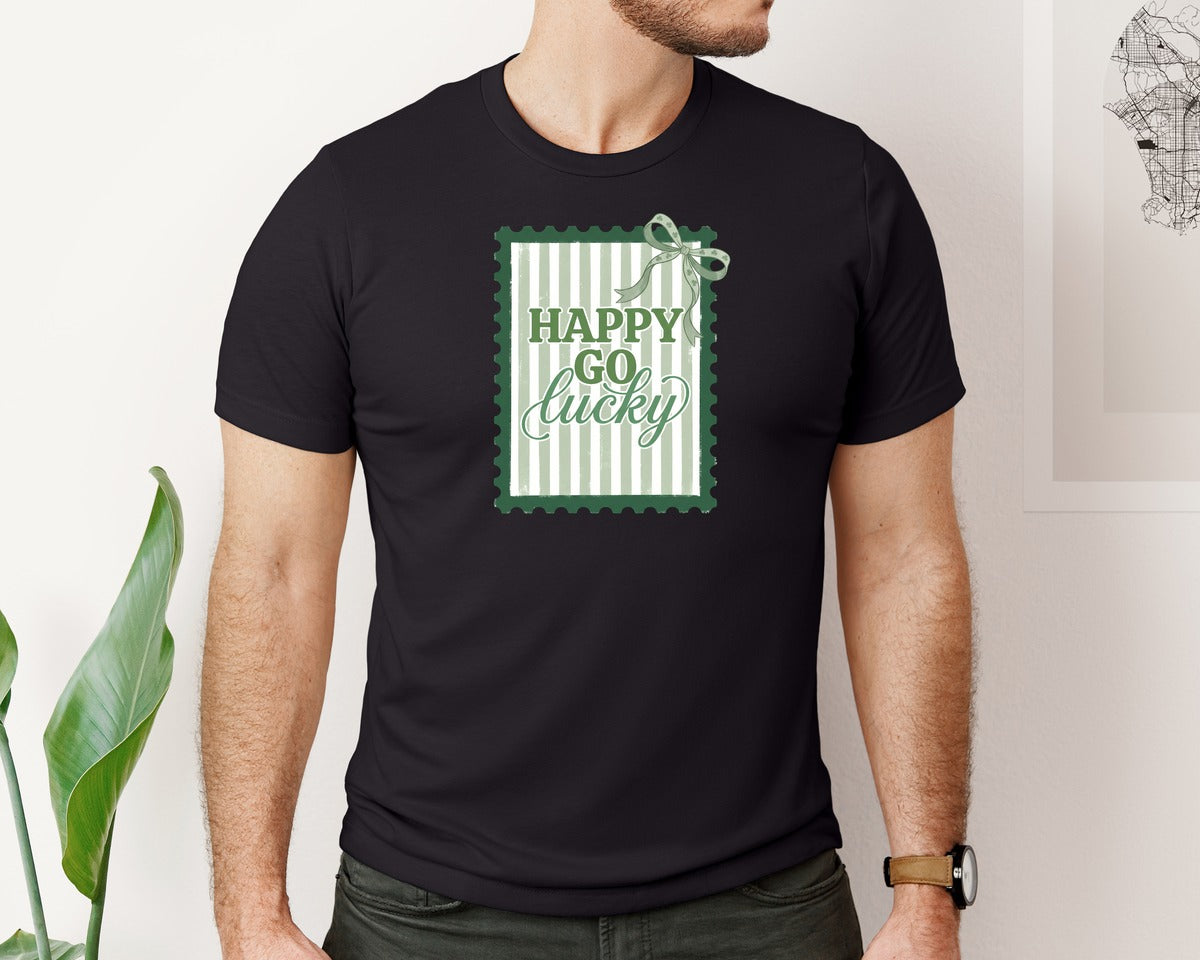 brand:Bella Canvas|color:Black|Happy Go Lucky St Patricks Stamp Graphic T-Shirt