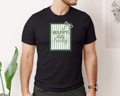 brand:Bella Canvas|color:Black|Happy Go Lucky St Patricks Stamp Graphic T-Shirt