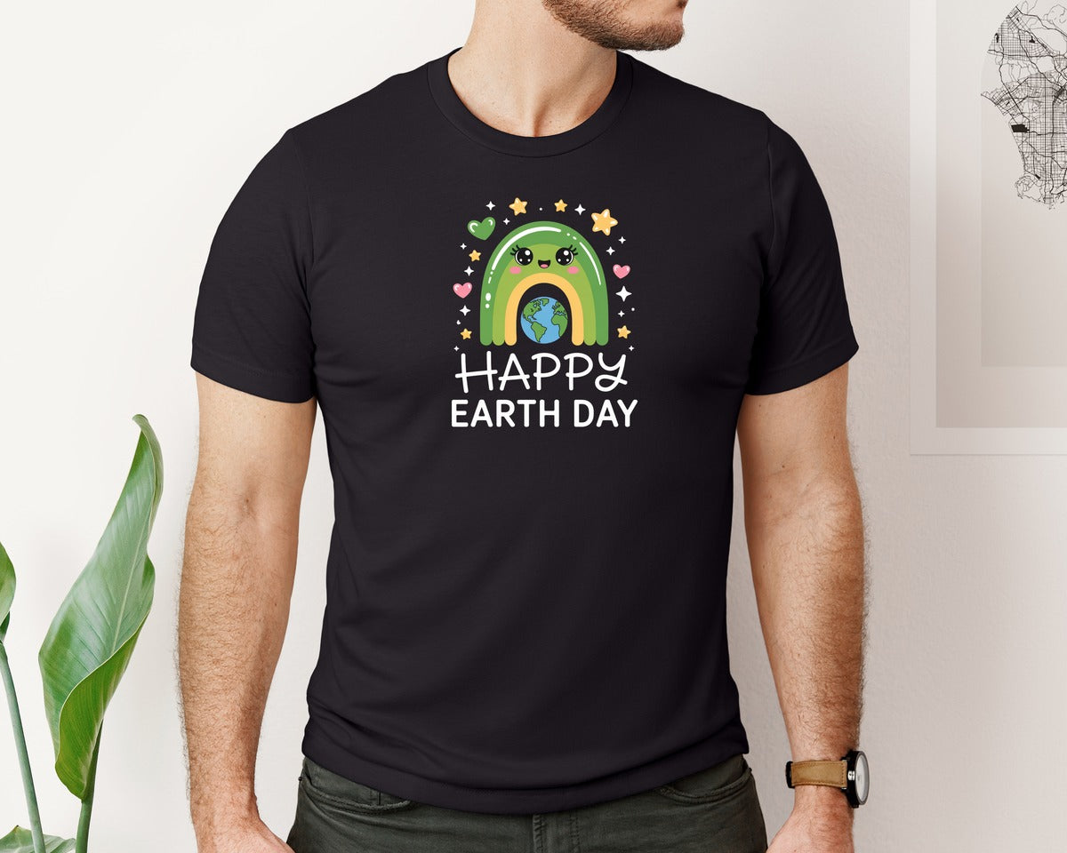 brand:Bella Canvas|color:Black|Happy Earth Day Rainbow 2 Graphic T-Shirt