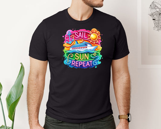 Neon Cruise Ship Sail Sun Repeat Graphic T-Shirt