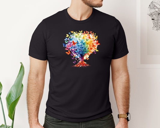 Autism Awareness Rainbow Butterfly Tree Graphic T-Shirt