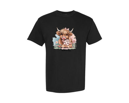 brand:Comfort Colors|color:Black|Mothers Day Cow Cute Farm Animal 2 Graphic T-Shirt