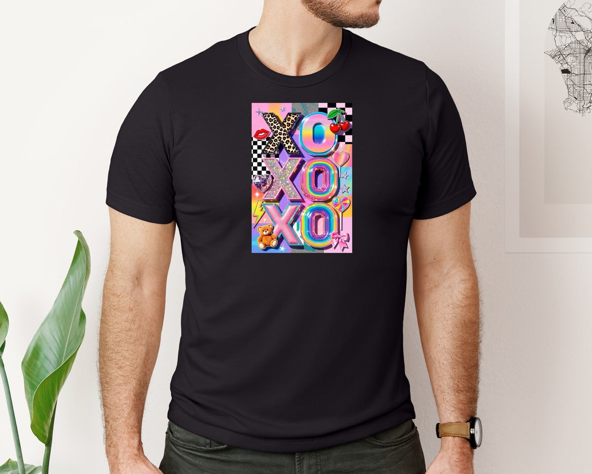 brand:Bella Canvas|color:Black|Trendy Xo Collage Y2K Valentine Graphic T-Shirt