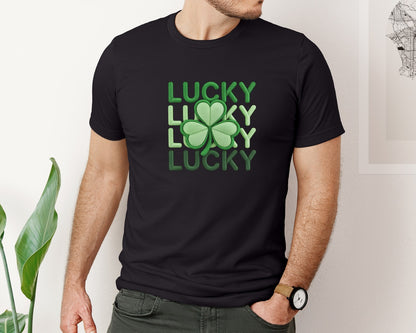 brand:Bella Canvas|color:Black|Lucky St Patricks Day Shamrock 3 Graphic T-Shirt