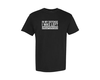 brand:Comfort Colors|color:Black|In My Defense I Was Left Unsupervised 104 Graphic T-Shirt