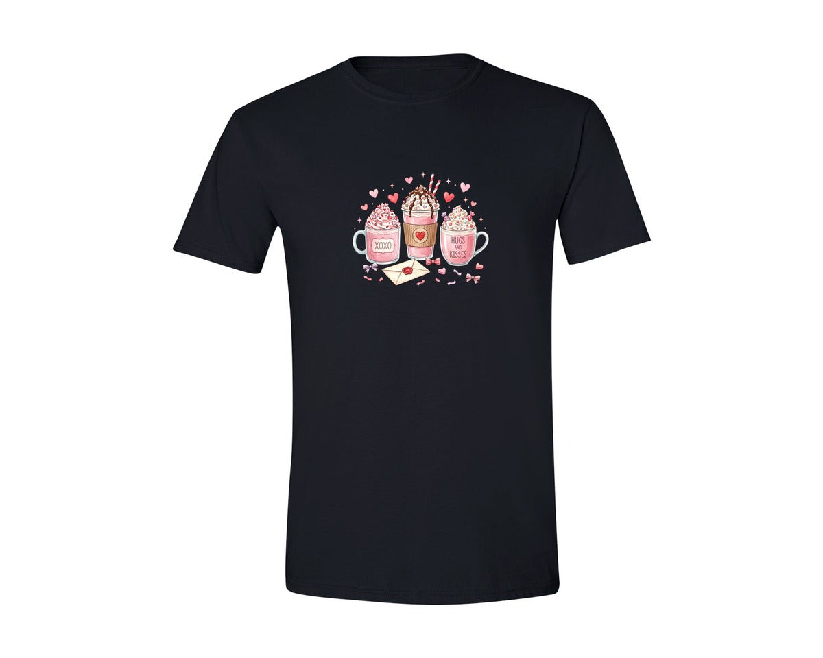 brand:Generic|color:Black|Cute Valentine Hot Chocolate Xoxo Graphic T-Shirt