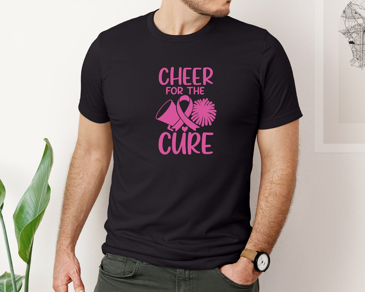 brand:Bella Canvas|color:Black|Cheerleader Breast Cancer Awareness Graphic T-Shirt