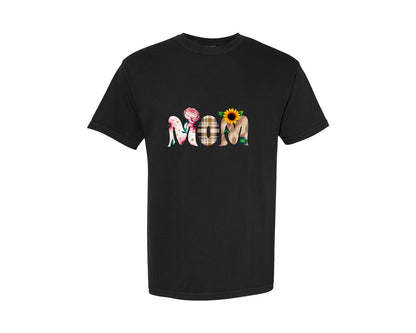 brand:Comfort Colors|color:Black|Leopard Mom Flower Retro Mom Graphic T-Shirt
