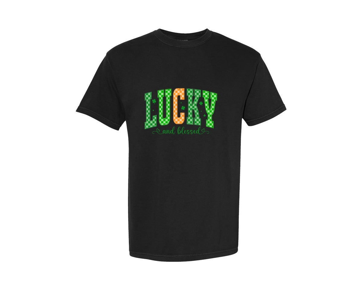 brand:Comfort Colors|color:Black|St Patricks Day Lucky And Blessed 2 Graphic T-Shirt