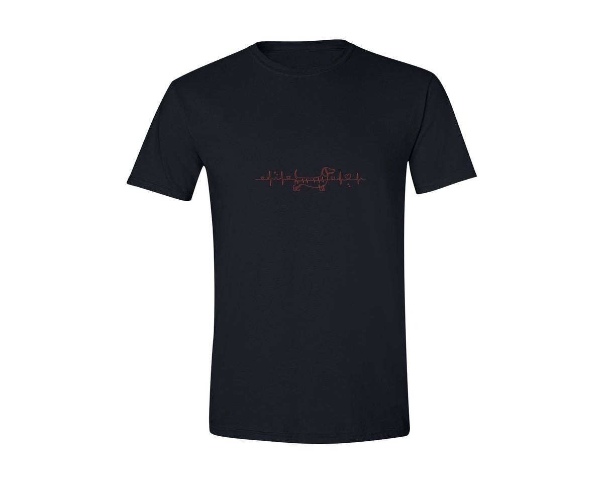 brand:Generic|color:Black|Valentine Dog Dachshund Heartbeat Graphic T-Shirt