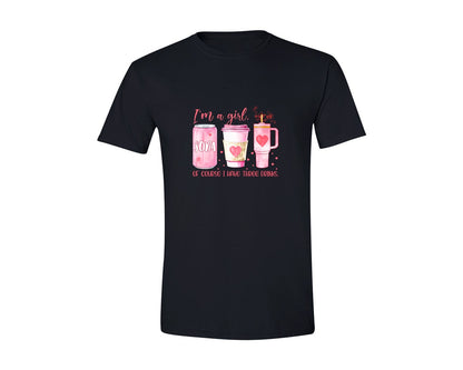 brand:Generic|color:Black|Three Drinks Girl Quote Im A Girl Graphic T-Shirt