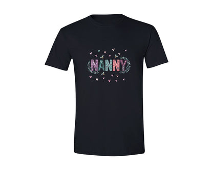 brand:Generic|color:Black|Retro Nanny Flowers Hearts Graphic T-Shirt