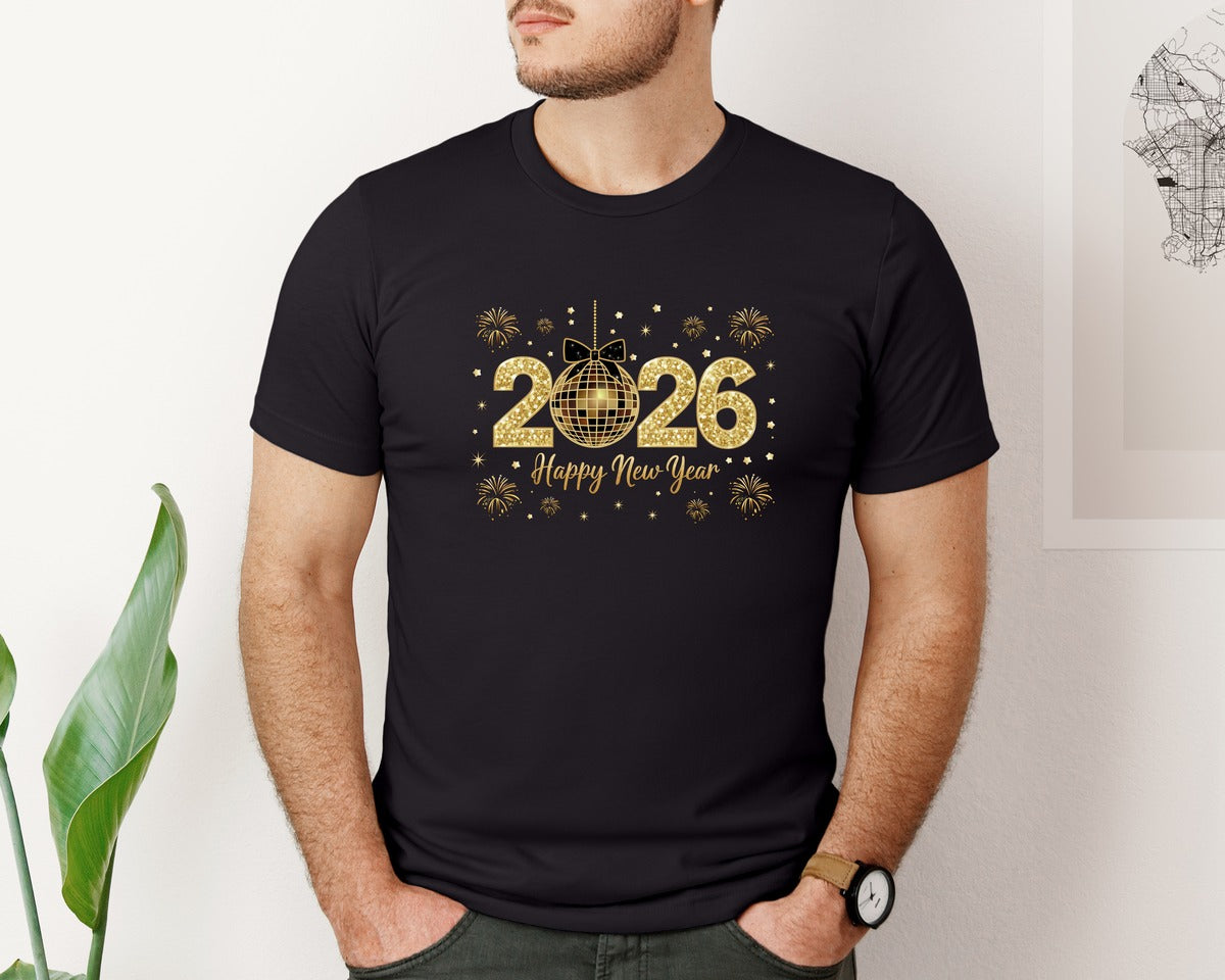 brand:Bella Canvas|color:Black|Happy New Year 2026 Trendy New Years 7 Graphic T-Shirt