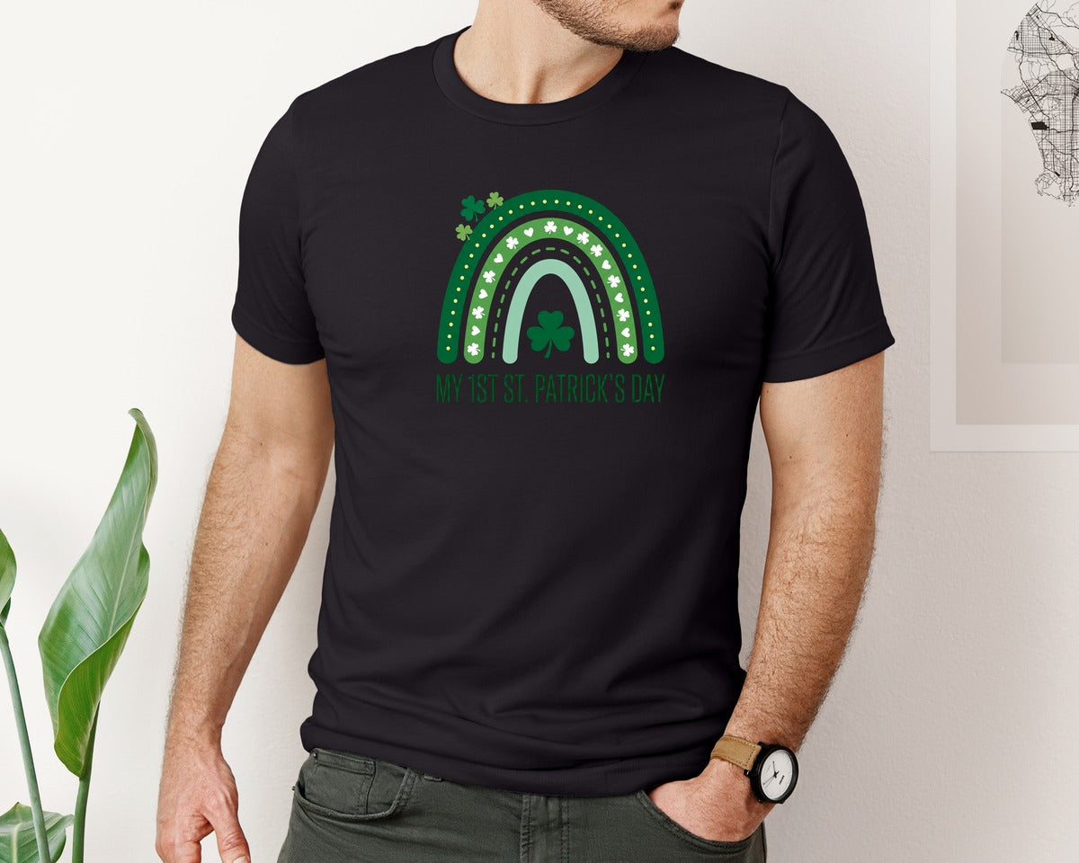 brand:Bella Canvas|color:Black|My 1St St Patricks Day Rainbow Graphic T-Shirt