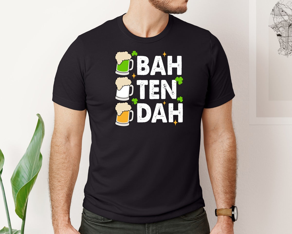 brand:Bella Canvas|color:Black|Bah Ten Dah St Patricks Graphic T-Shirt