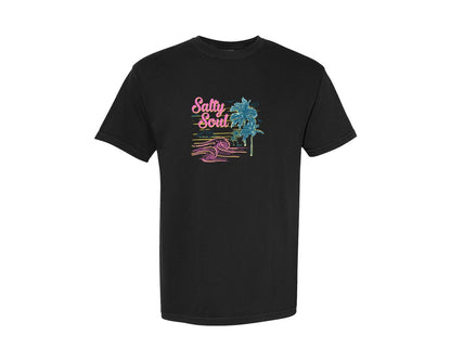 brand:Comfort Colors|color:Black|Salty Soul Retro Summer 2 Graphic T-Shirt