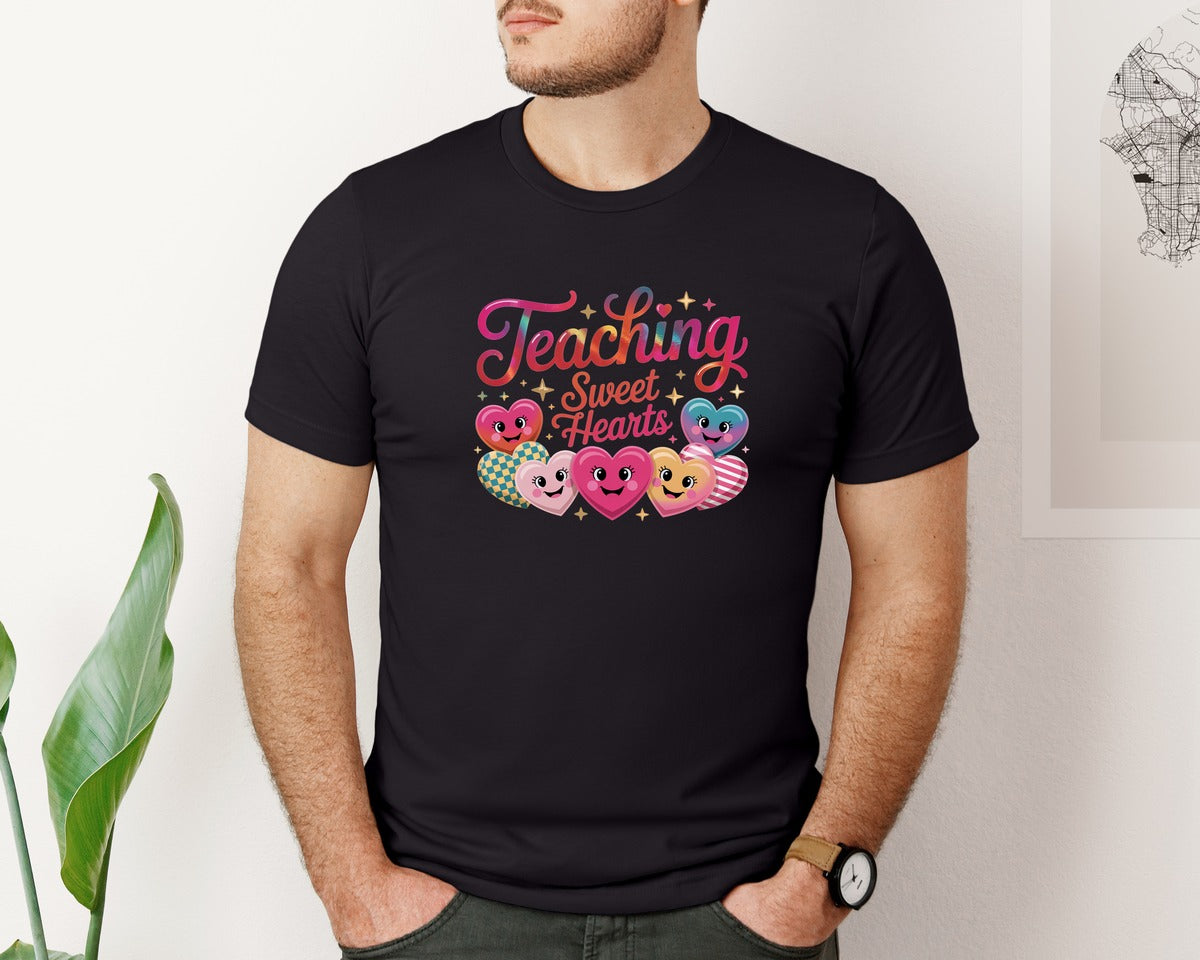 brand:Bella Canvas|color:Black|Teaching Sweet Hearts Design Graphic T-Shirt