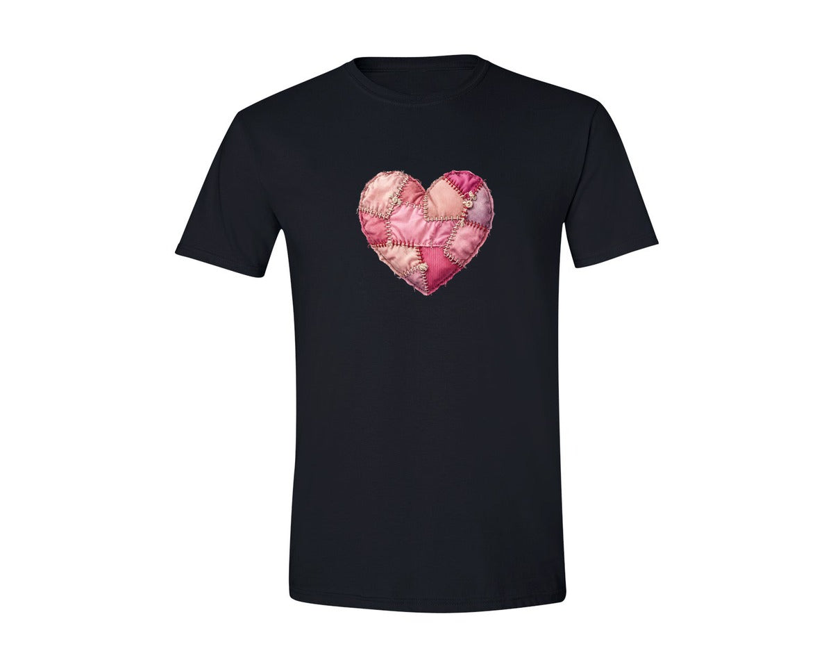 brand:Generic|color:Black|Valentine Patchwork Heart 2 Graphic T-Shirt