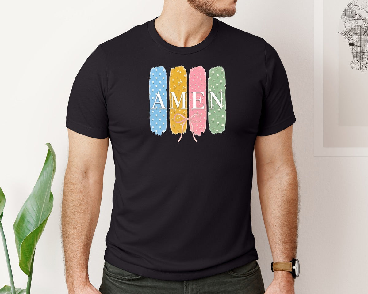 brand:Bella Canvas|color:Black|Amen Christian Easter Graphic T-Shirt