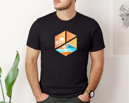 brand:Bella Canvas|color:Black|Summer T Shirt Design Unique Beach Art Graphic T-Shirt
