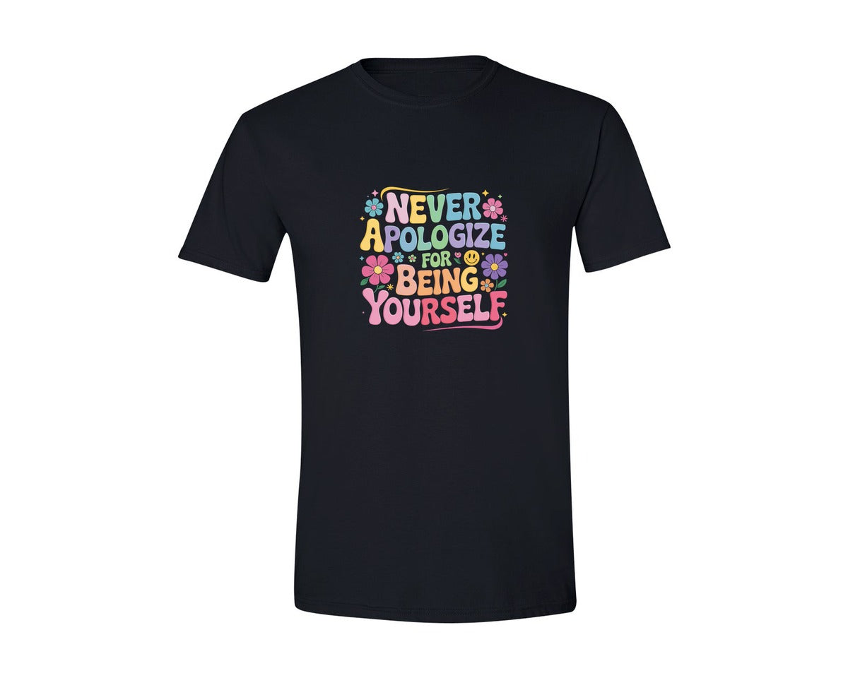brand:Generic|color:Black|Never Apologize For Being Yourself Graphic T-Shirt