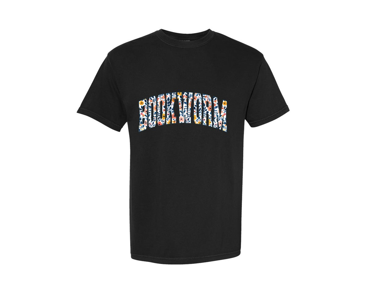 brand:Comfort Colors|color:Black|Boho Floral Bookworm Bookish Flower Book Graphic T-Shirt