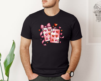 brand:Bella Canvas|color:Black|Playing Cards Valentine 6 7 11 Graphic T-Shirt