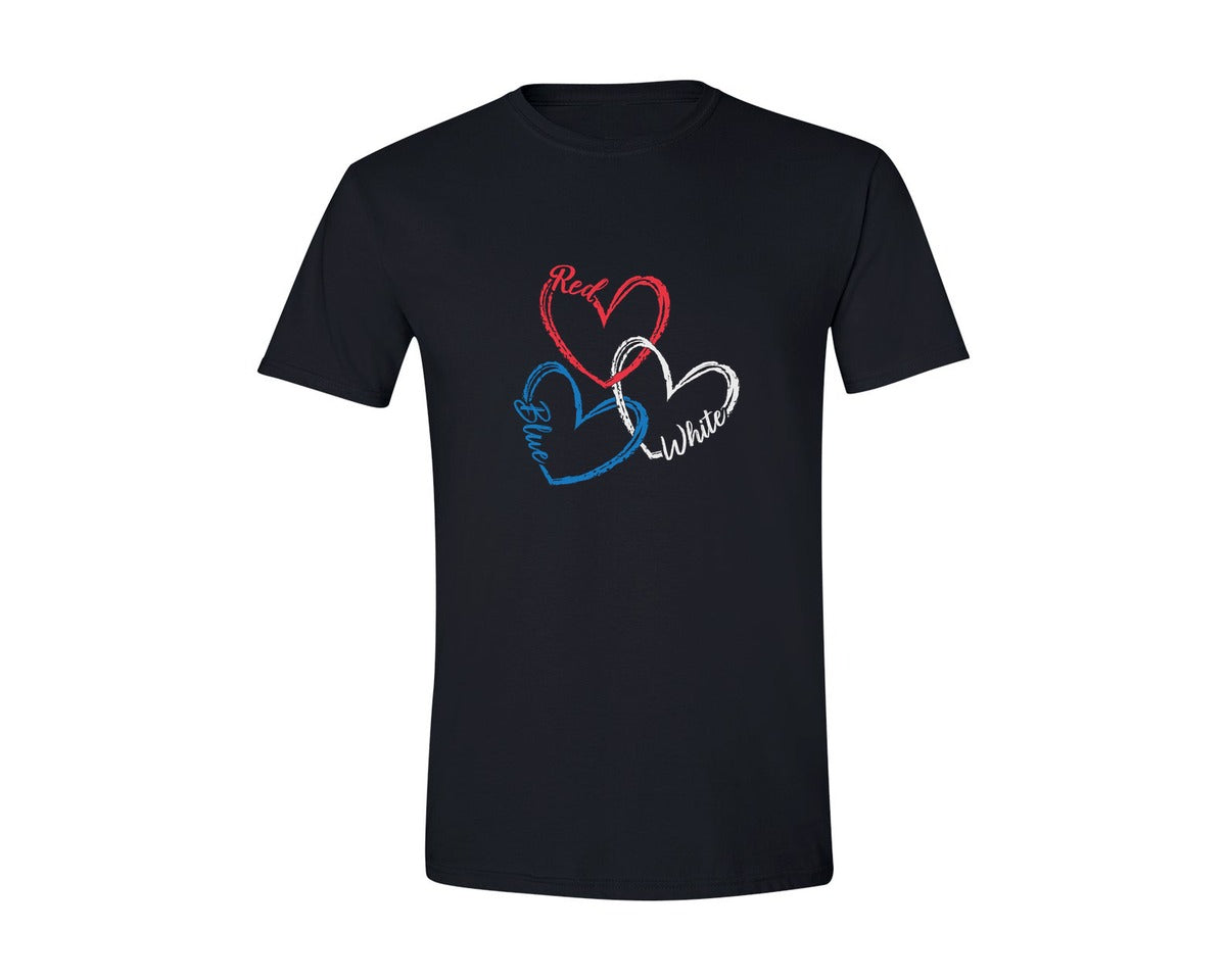 brand:Generic|color:Black|4Th Of July Heart Svgred White Blue Graphic T-Shirt