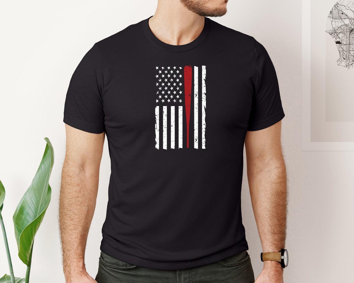 brand:Bella Canvas|color:Black|American Baseball Flag Graphic T-Shirt