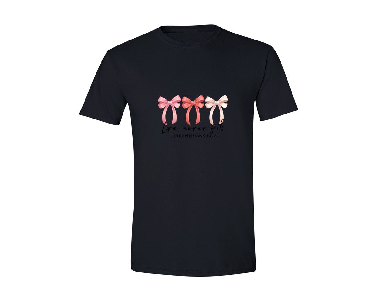 brand:Generic|color:Black|Love Never Fails Jesus Valentine Graphic T-Shirt
