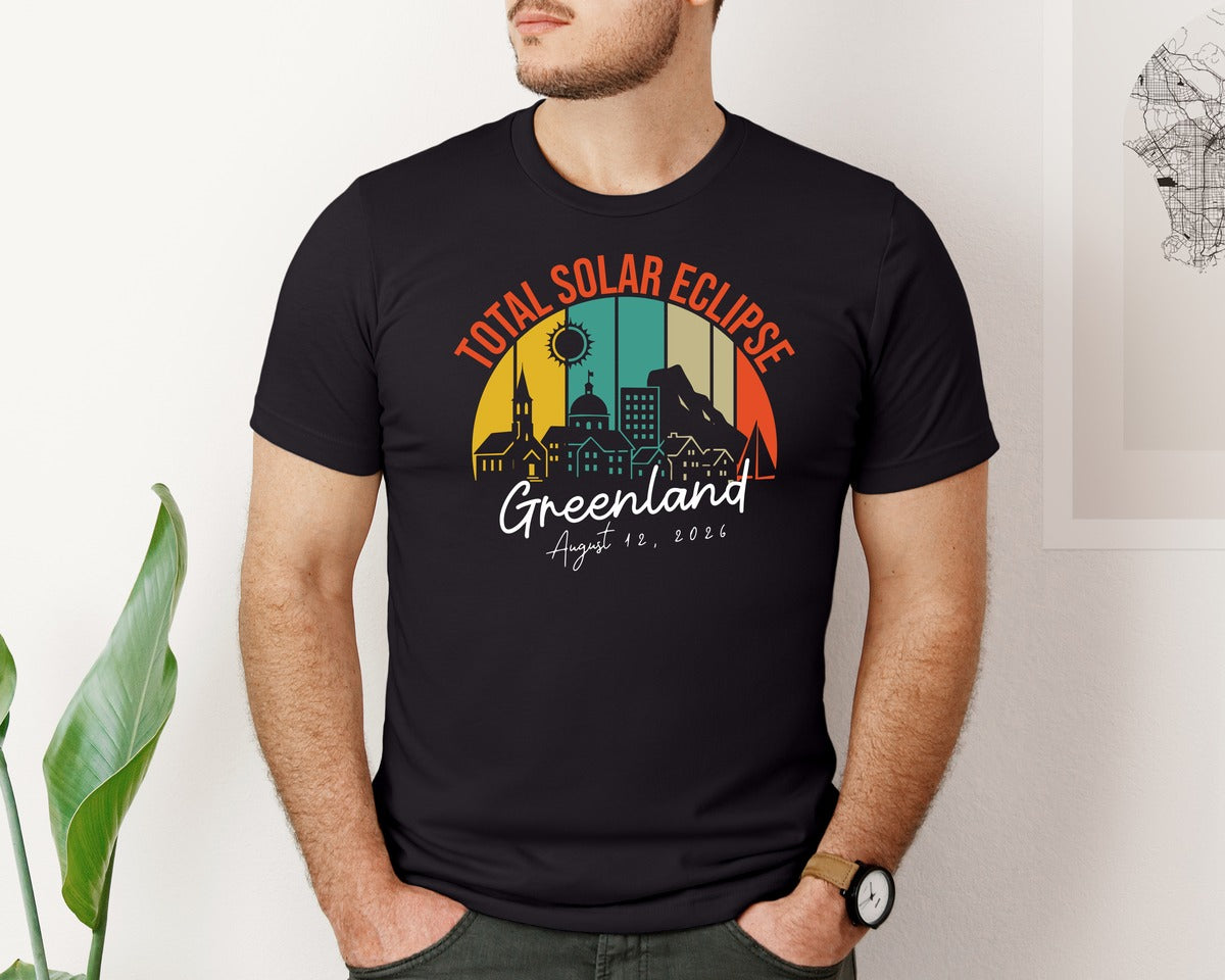 brand:Bella Canvas|color:Black|Total Solar Eclipse Greenland August 12 Graphic T-Shirt