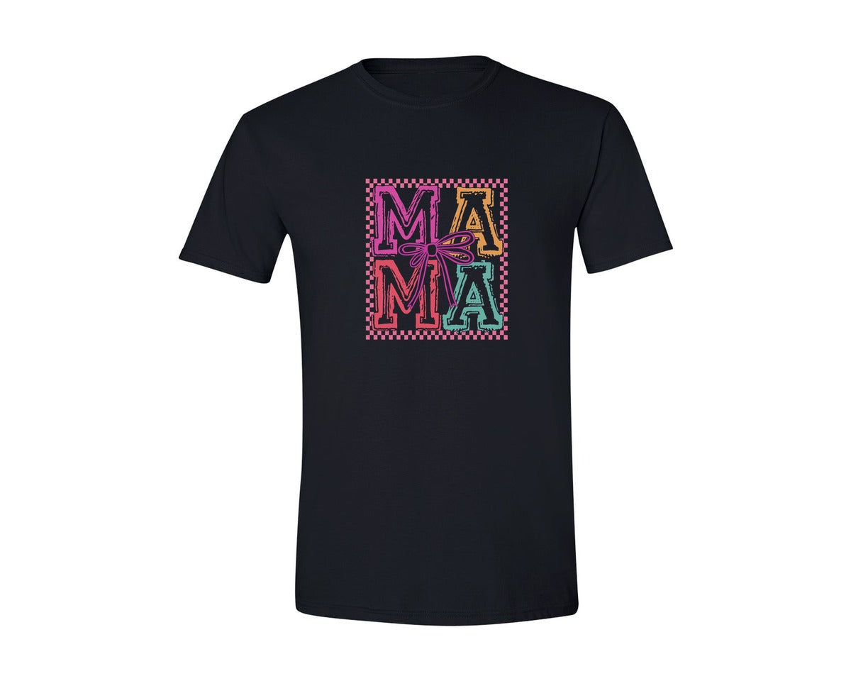 brand:Generic|color:Black|Retro Mama Checkered Mama 2 Graphic T-Shirt