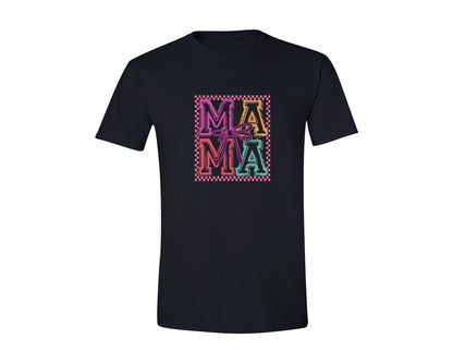brand:Generic|color:Black|Retro Mama Checkered Mama 2 Graphic T-Shirt