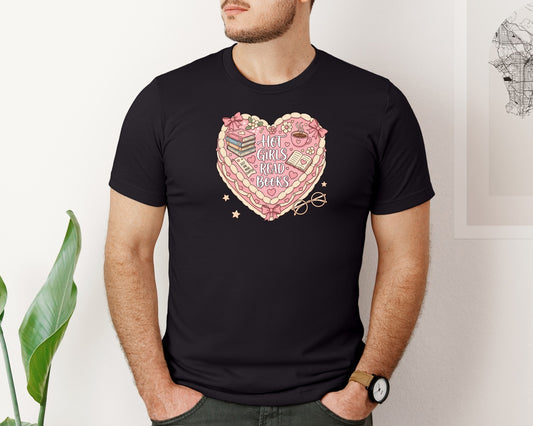 Hot Girls Read Books Pink Heart Book Graphic T-Shirt
