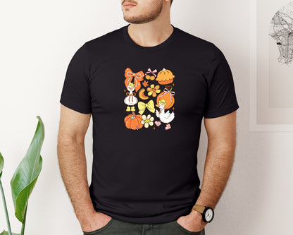 brand:Bella Canvas|color:Black|Coquette Fall Goose Pumpkin Graphic T-Shirt