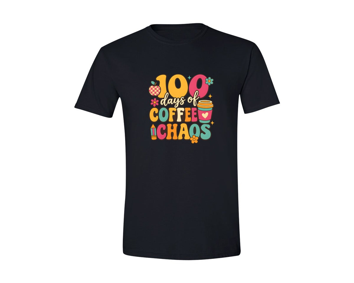 brand:Generic|color:Black|100 Days Of Coffee Chaos Design Art Graphic T-Shirt