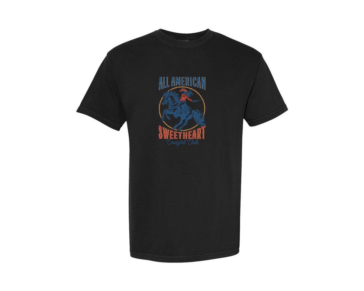 brand:Comfort Colors|color:Black|All American Sweetheart Cowgirl Graphic T-Shirt