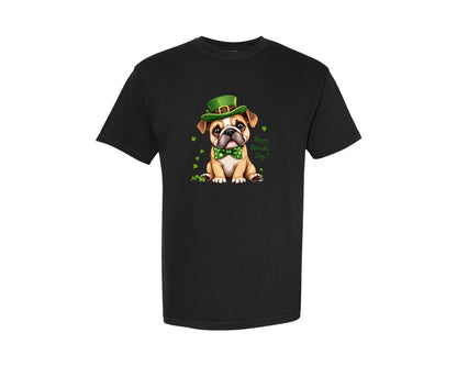 brand:Comfort Colors|color:Black|St Patricks Day Bulldog Graphic T-Shirt