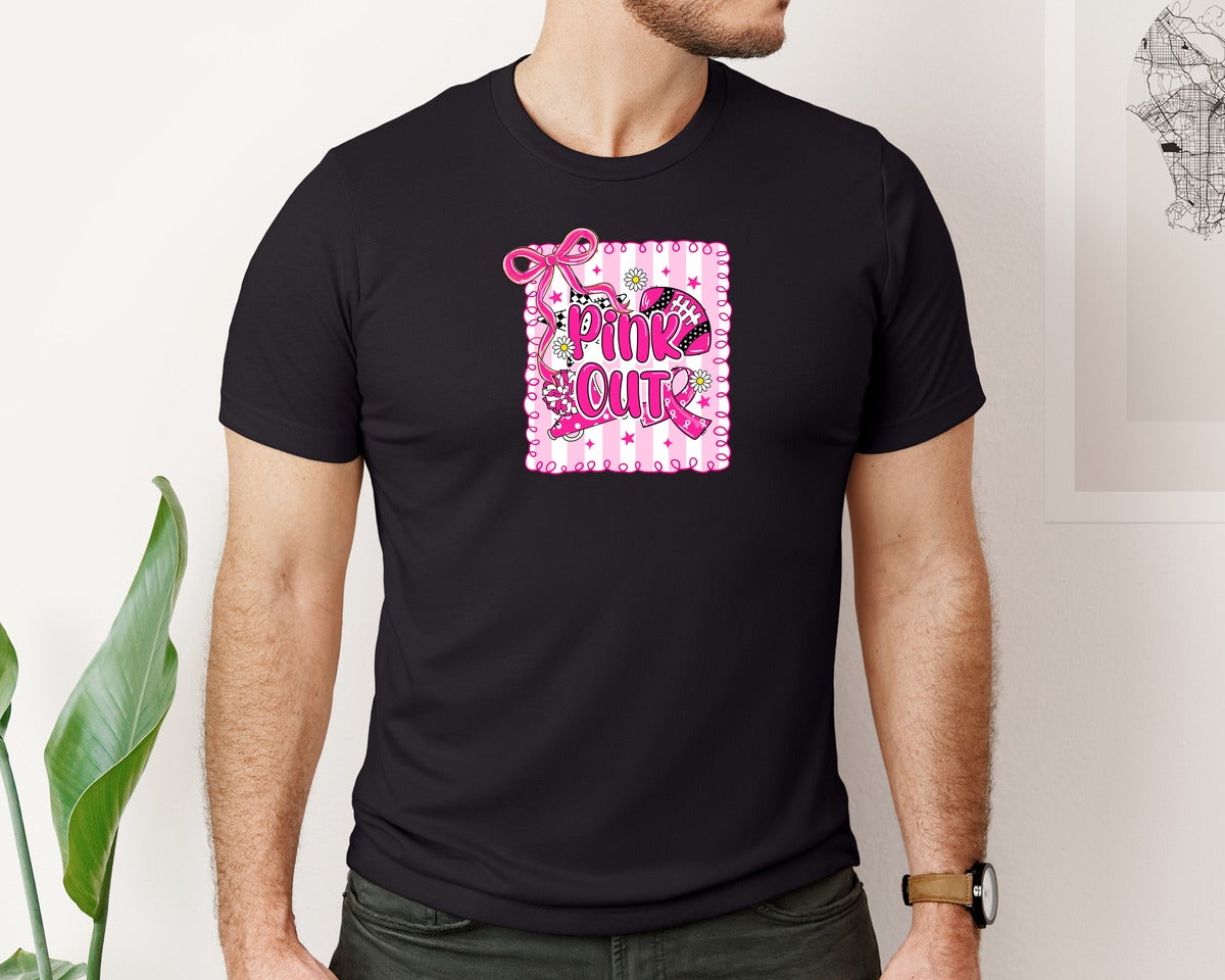brand:Bella Canvas|color:Black|Football Breast Cancer Awareness 2 Graphic T-Shirt