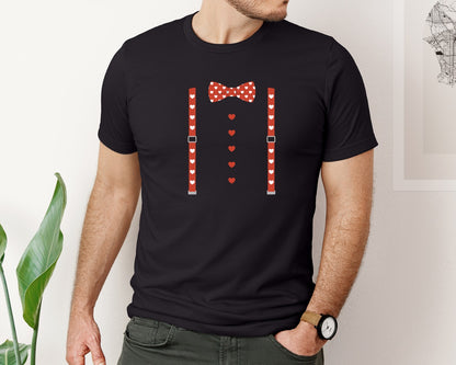brand:Bella Canvas|color:Black|Valentine Bowtie Suspenders Graphic T-Shirt