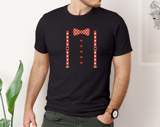 Valentine Bowtie Suspenders Graphic T-Shirt
